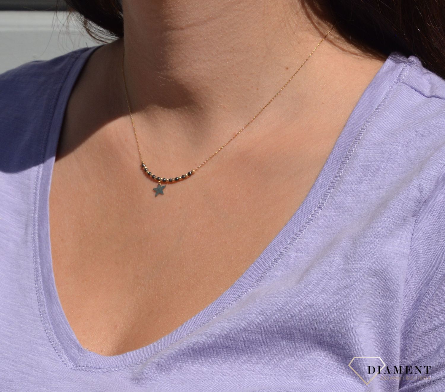 Naszyjnik złoty celebrytka 585 koraliki gwiazdka NA 2104.jpg